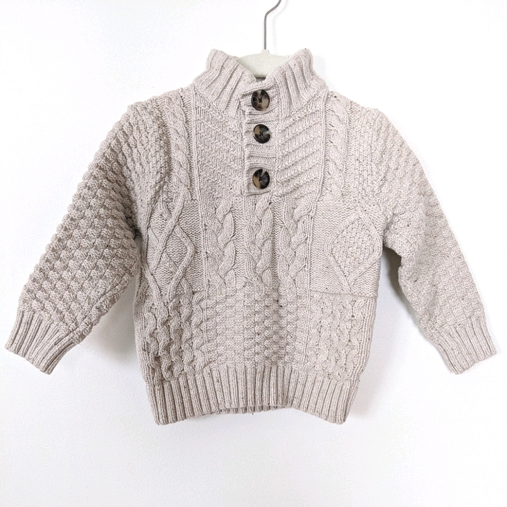 Knit Pullover Sweater Button Up Neckline